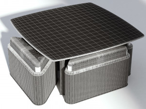 terrace wicker table with seats 3D Model