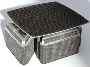 terrace wicker table with seats 3D Model