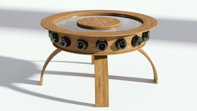 round glass coffee table with bottles 3D Model .c4d .max .obj .3ds .fbx .stl .blend 