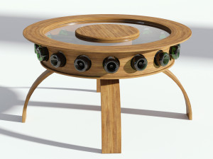 round glass coffee table with bottles 3D Model