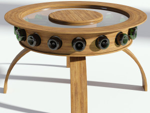 round glass coffee table with bottles 3D Model