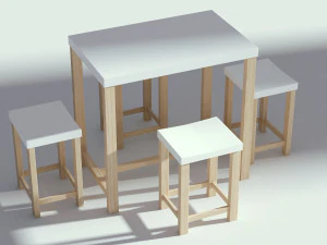 wooden table with seatings 3D Model