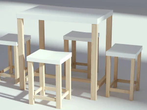 wooden table with seatings 3D Model