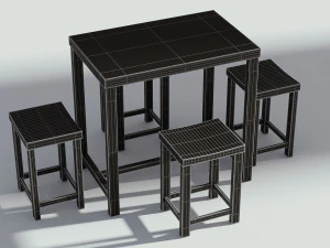 wooden table with seatings 3D Model