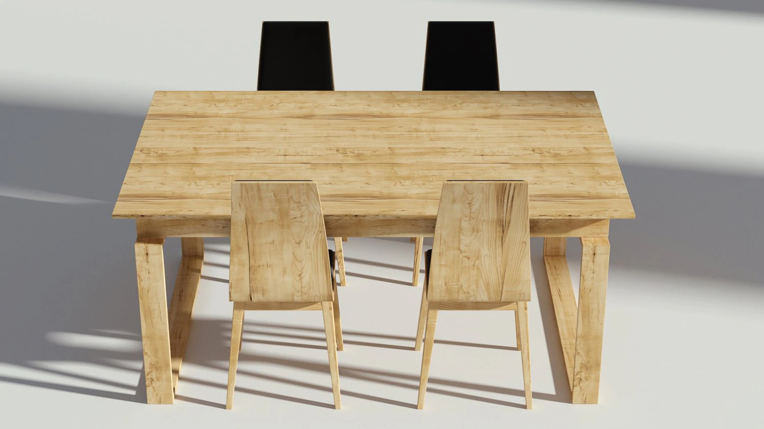 wooden dining set - table and chairs 3D Model .c4d .max .obj .3ds .fbx .stl .blend