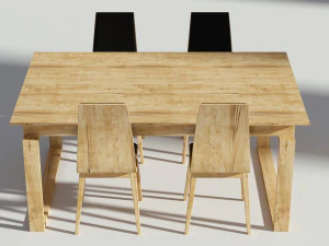 drewniany zestaw do jadalni - st&oacute;ł i krzesła Model 3D
