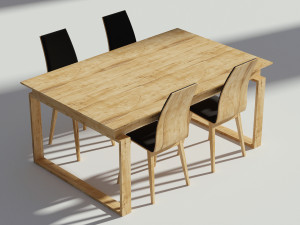 wooden dining set - table and chairs Model 3D