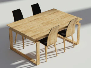 wooden dining set - table and chairs 3D Model