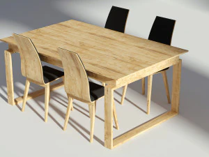 wooden dining set - table and chairs 3D Model