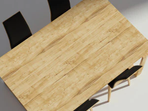 wooden dining set - table and chairs 3D Model