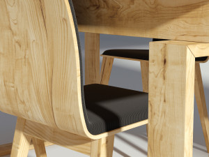 wooden dining set - table and chairs Model 3D