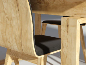 wooden dining set - table and chairs 3D Model