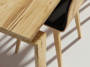 wooden dining set - table and chairs Model 3D