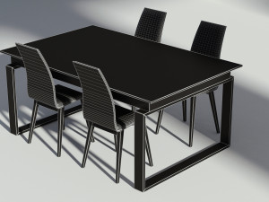 wooden dining set - table and chairs Model 3D