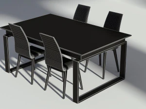 wooden dining set - table and chairs 3D Model