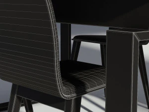 wooden dining set - table and chairs 3D Model