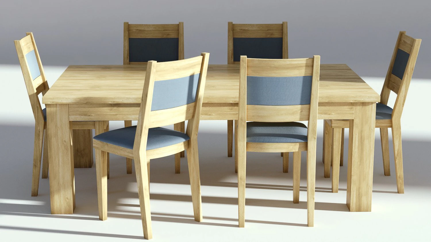 wooden natural dining set - 6 chairs and table 3D Model .c4d .max .obj .3ds .fbx .stl .blend