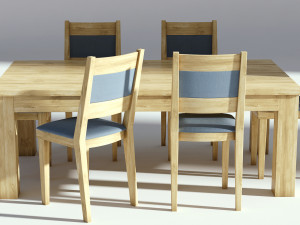 wooden natural dining set - 6 chairs and table 3D Model