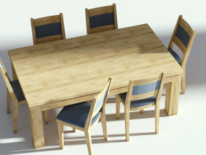 wooden natural dining set - 6 chairs and table Model 3D