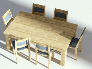 wooden natural dining set - 6 chairs and table 3D Model