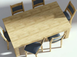 wooden natural dining set - 6 chairs and table 3D Model