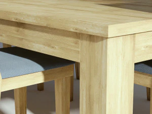 wooden natural dining set - 6 chairs and table 3D Model