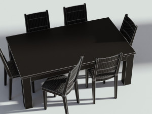 wooden natural dining set - 6 chairs and table Model 3D