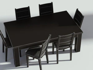 wooden natural dining set - 6 chairs and table 3D Model