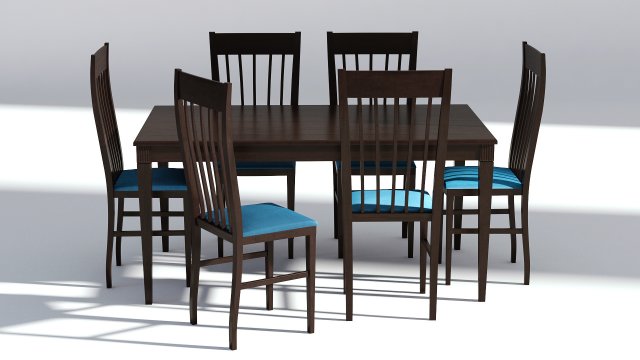dark wooden dining set - 6 chairs and table 3D Modell .c4d .max .obj .3ds .fbx .stl .blend 
