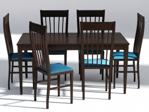 dark wooden dining set - 6 chairs and table 3D Model