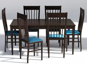 conjunto de jantar em madeira escura - 6 cadeiras e mesa Modelo 3D
