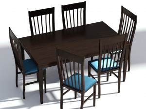 dark wooden dining set - 6 chairs and table 3D Modell