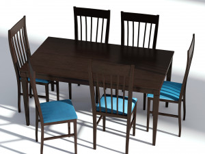 dark wooden dining set - 6 chairs and table 3D Modell