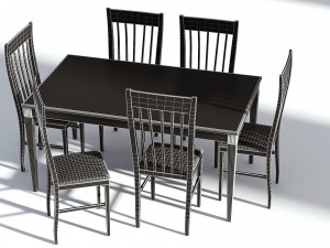dark wooden dining set - 6 chairs and table 3D Modell