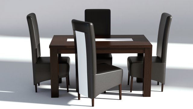 dining set - wooden table and leather chairs Modelo 3D .c4d .max .obj .3ds .fbx .stl .blend 