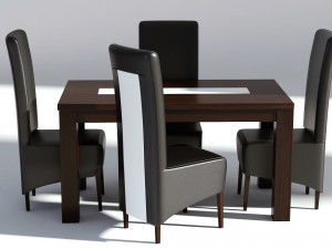 dining set - wooden table and leather chairs 3D Модель