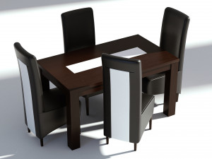 dining set - wooden table and leather chairs Modelo 3D