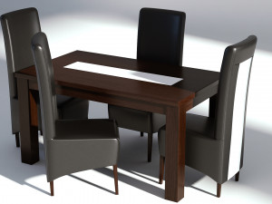 dining set - wooden table and leather chairs Modelo 3D