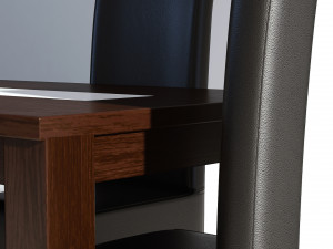 dining set - wooden table and leather chairs Modelo 3D