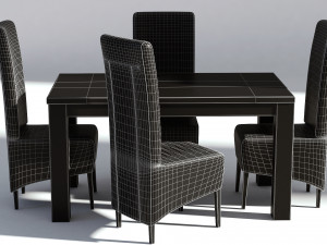 dining set - wooden table and leather chairs Modelo 3D