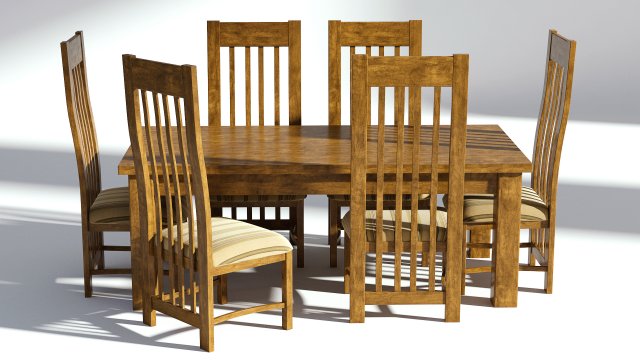 wooden dining set - natural table and chairs 3D Модель .c4d .max .obj .3ds .fbx .stl .blend 