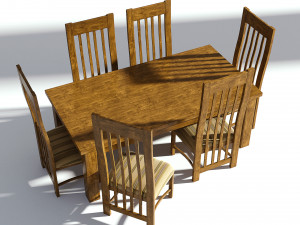 wooden dining set - natural table and chairs 3D Модель
