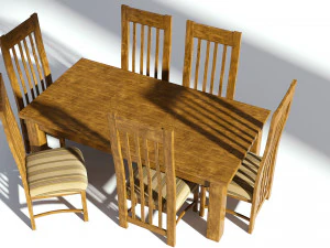 wooden dining set - natural table and chairs 3D Model