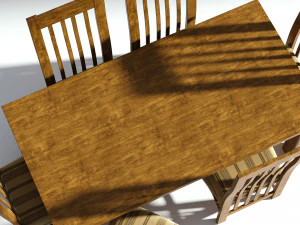 wooden dining set - natural table and chairs 3D Model