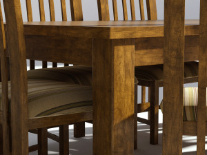 wooden dining set - natural table and chairs 3D Модель