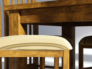 wooden dining set - natural table and chairs 3D Модель