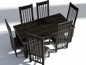 wooden dining set - natural table and chairs 3D Модель