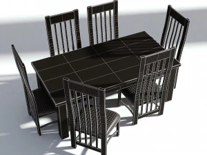 wooden dining set - natural table and chairs 3D Model