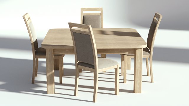 bright wooden dining set table with chairs 3D-Modell .c4d .max .obj .3ds .fbx .stl .blend 