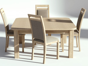 bright wooden dining set table with chairs 3D Model